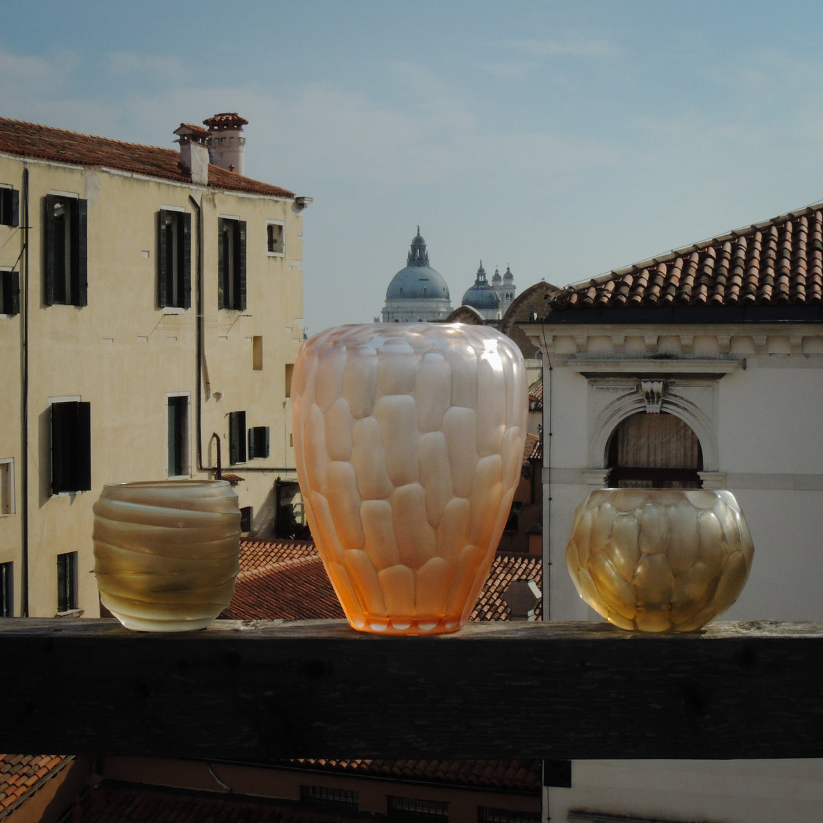 Bocia and Goccia Bamboo vases together, hand-blown and engraved Murano glass