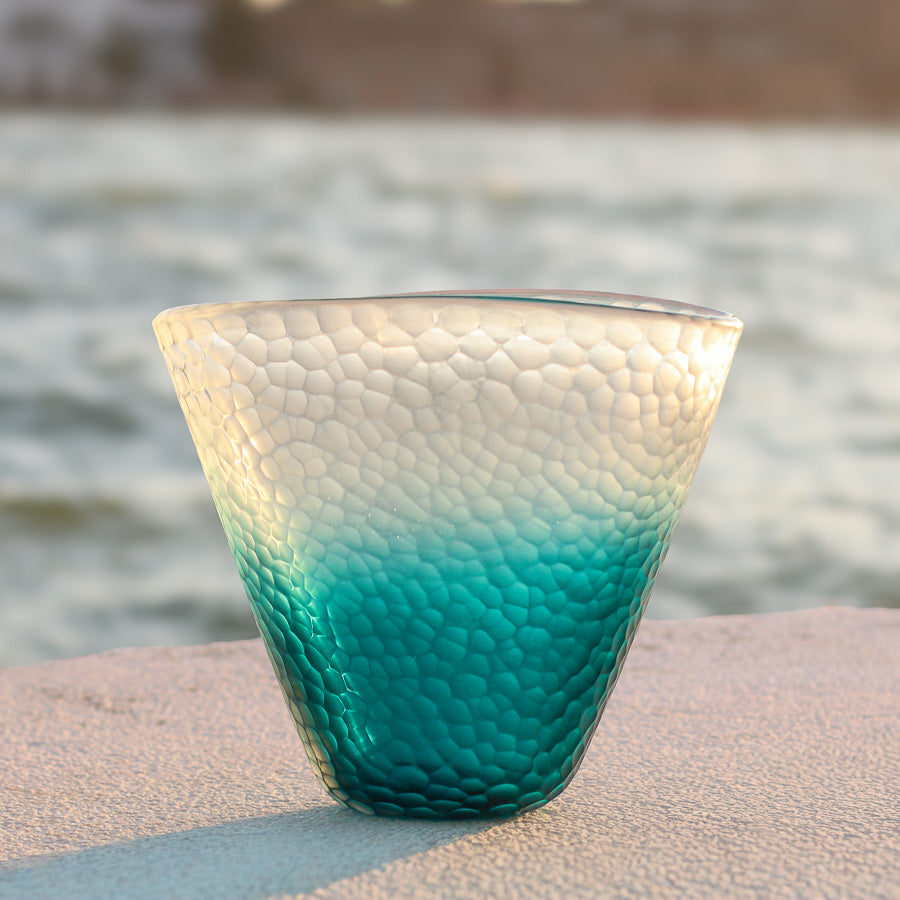 Vaso Sfumato Acqua Cristallo Diamante grande, in vetro di Murano soffiato e inciso a mano