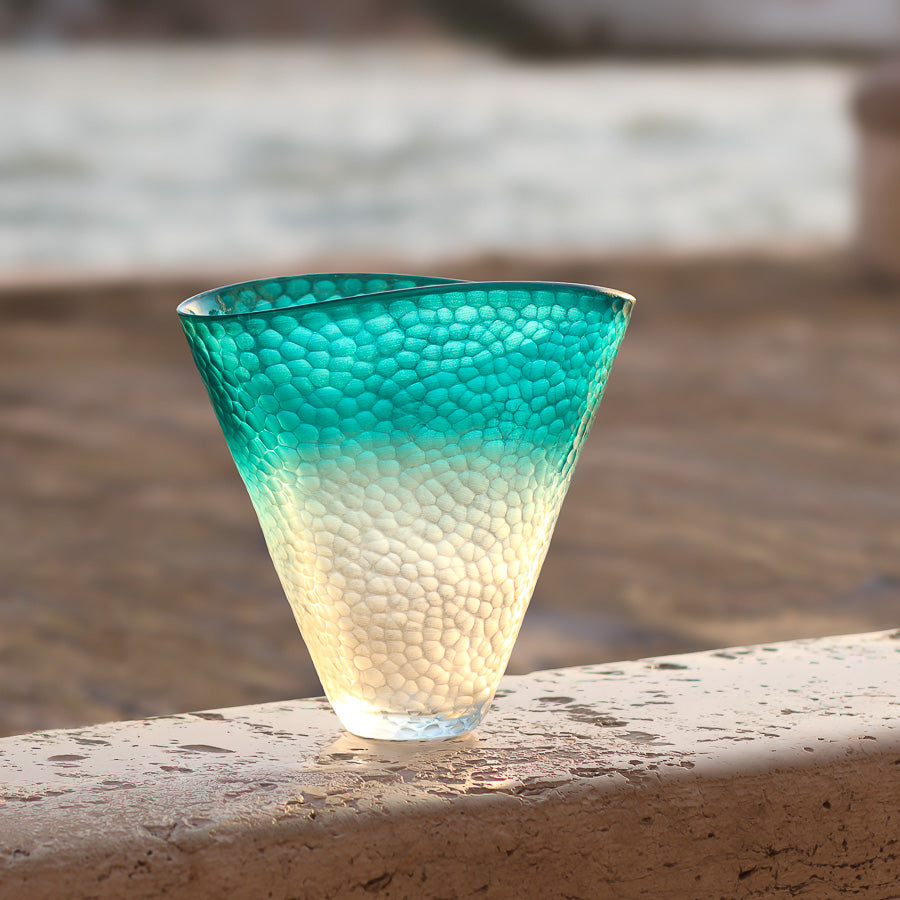 Vaso Sfumato Acqua Cristallo Diamante in vetro di Murano soffiato e inciso a mano