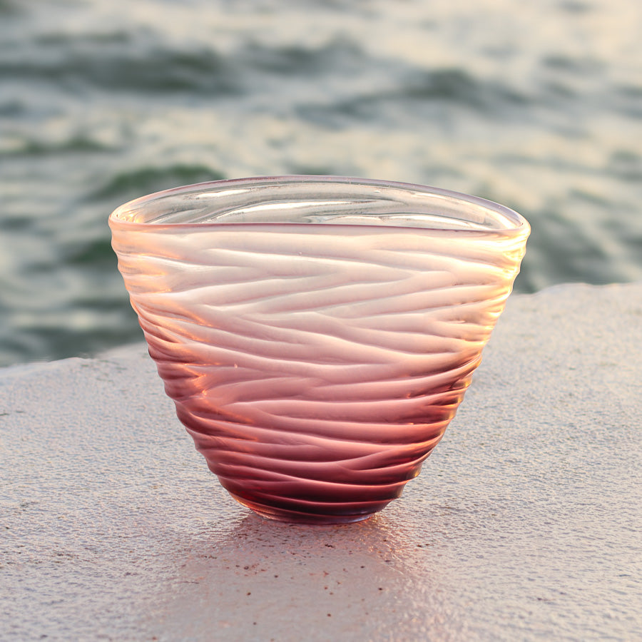 Sfumato Ametista Cristallo Onde vase, large, in hand-blown and hand-carved Murano glass